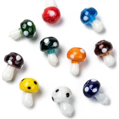 10pcs 14.5mm Handmade Glass Lampwork Mushroom Beads for Jewelry Making DIY Crafts Accessories Mixed Color