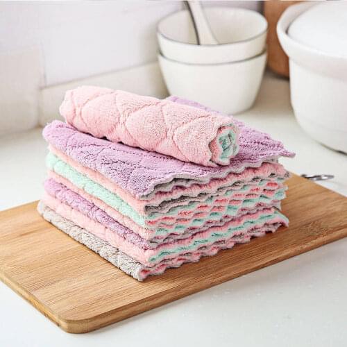 20PCS 25cmx15cm Kitchen Towels Microfiber Double-layer Absorbent Scouring Rag Non-stick Oil Dish Wash Cloth Tableware Wipes