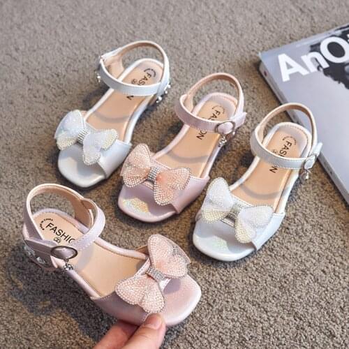 2021 Fashion Beaded Bow Girl Dress Beach Shoes For Children Kids Summer Sandals Princess Wedges Shoe 3 4 5 6 7 8 9 10 11 12 Year
