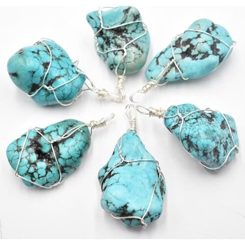 2021 New high quality Turquoise stone Irregular pendants for jewelry Accessories making 6pcs/lot Wholesale free shipping