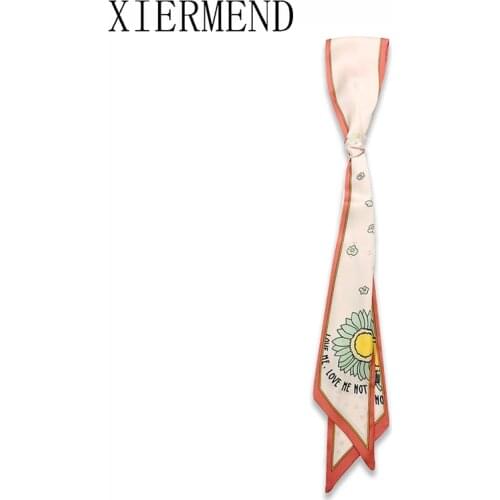 2021 wide-brimmed sunflower strip small strip ribbon silk scarves belt tied hair band with small scarf women skinny scarf