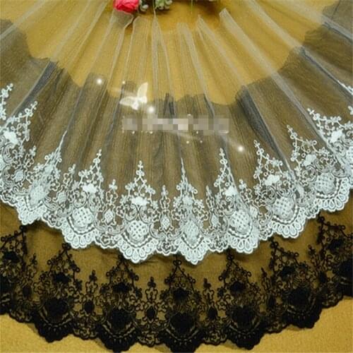 9Yds Black/ Ivory Polyester Embroidery Flower Venice Lace Sewing Trims Craft 18cm