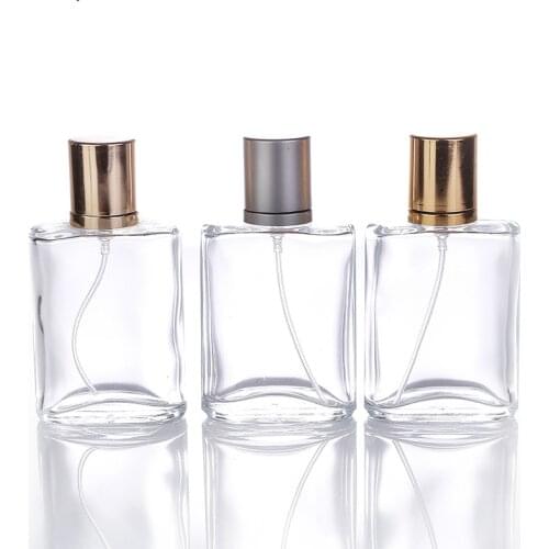 B004 High Quality 30ml Transparent Square Gold and Gray Aluminum Cap Glass Perfume Spray Bottle 50PCS/LOT