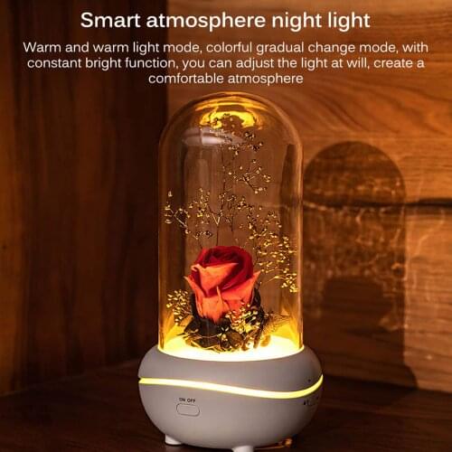 Behogar USB Rechargeable Eternal Rose Flower Essential Oil Aroma Diffuser Lamp Light for Valentines Mothers Day Birthday Gifts