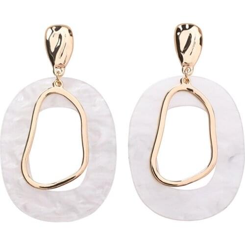 White Simple Acrylic Geometric Earrings Girl Gift Temperament Metal Irregular Resin Long Earrings Fashion Oval European Jewelry