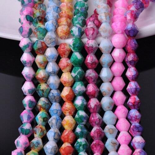 Patterns Coated Bicone Faceted 6mm 8mm Opqaue Glass Loose Spacer Beads Wholesale Lot for Jewelry Making Findings DIY