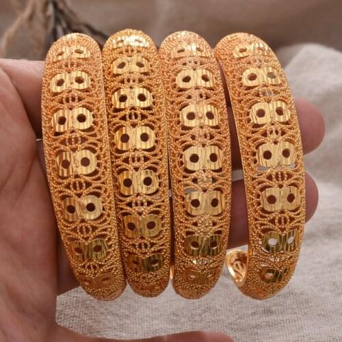 Dubai Bangle 4Pcs/lot Ethiopian Gold Color Cuff Bangles For Women Dubai Bride Wedding Bracelet African Arab Jewelry Middle East