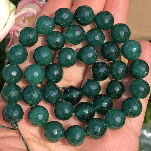 Natural Faceted Dark Green Chalcedony Jades Stone Beads Loose Spacer Beads For Jewelry Making DIY Charm Bracelet 4/6/8/10/12MM