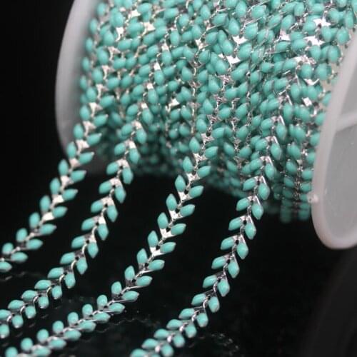 Plated Silver Enamel Arrow Beaded Rosary Chains,Turquoises Blue Lampwork Glass Chevron Crafts Link Copper Chain Necklace Jewelry