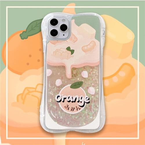 Summer Ice Cream Dynamic Quicksand Strawberry Phone Case for IPhone 12 11 Pro 6 7 8 Plus X XR XS MAX Soft Back Cover Girl Gift