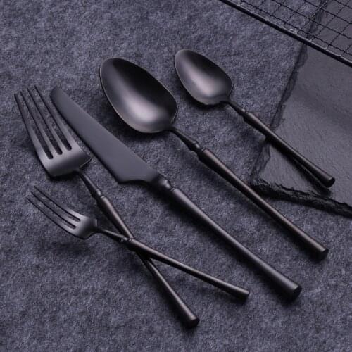 High Quality Black Tableware Set Restaurant Cutlery Set Knife Fork Tea Spoon 304 Stainless Steel Kitchen Utensils Dinnerware Set