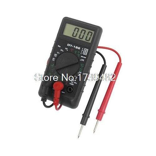 Black Plastic Housing Multi Mini Digital Multitester DT-182 w Leads