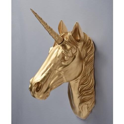 RESIN ANIMAL HEAD ART SCULPTURE DEER UNICORN MURAL WALL HANGER WALL ORNAMENT CRAFT STATUES VINTAGE HOME DECORATIONS