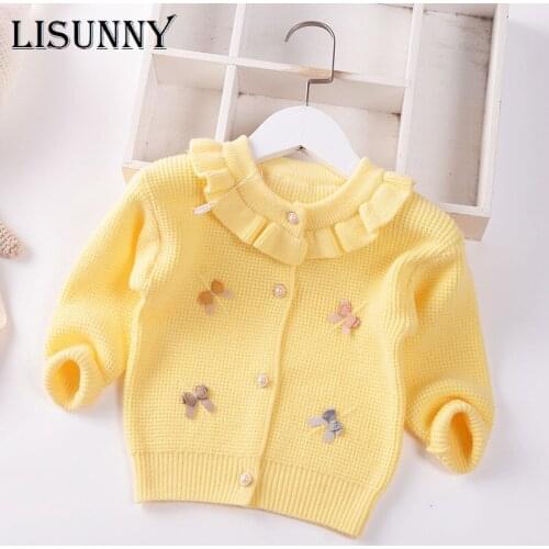 Child Cardigan Girls Sweater 2021 Autumn Winter Toddler Knitted Coat Kids Children Jacket Baby Clothes Solid Lace O-Neck 0-5T