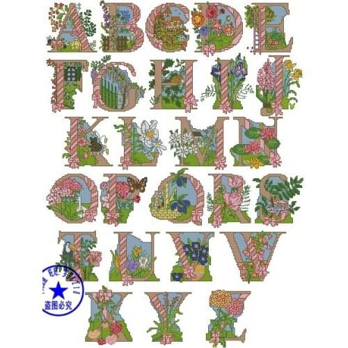 Top Quality lovely beautiful counted cross stitch kit garden flower alphabet list ABC