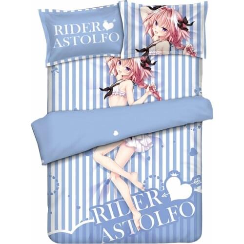 Anime JK Fate Apocrypha FGO Rider Astolfo Blue Theme Cosplay Comforter Set Bed Flat Sheet Quilt Cover Pillowcase Bedding Sets