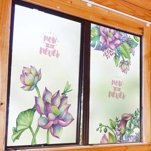 Stained lotus Glass Window Film Sticker Static Cling Custom Size Frosted non-Adhesive bathroom Home Foil Decorative privacy Film