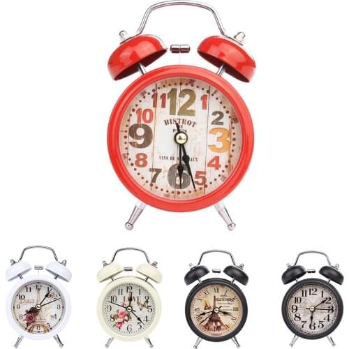 Mini Household Vintage Retro Alarm Clock Round Number Dual Bell Loud Desk Table Alarm Clock Office Night Light Home Decor