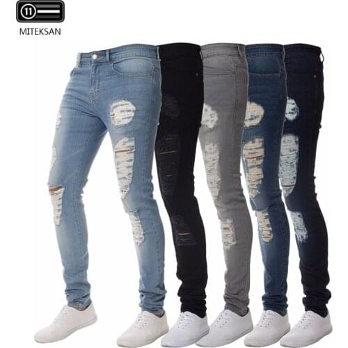 Men Stretch Denim Jeans Skinny Jeans Hip Hop Cotton Slim Fit Pants Designer Brand Fashion Solid hole cowboy full pants S-4XL