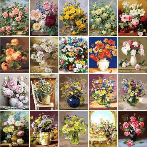 AZQSD Oil Painting Flower In Vase Painting By Numbers Paint Flower DIY Canvas Picture Hand Painted Home Decoration SZYH6310