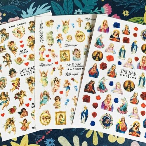 Newest Angel jesus 3d nail art sticker nail decal stamping export japan designs rhinestones
