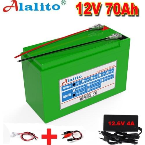 NEW 12V 70Ah 18650 lithium battery pack 3S6P built-in high current 20A BMS for sprayers, electric vehicle batterie+12.6V charger