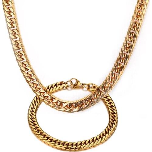 Fashion Twist Thick Chain Gold Color Titanium Steel Bracelet Necklace Sets For Men Gifts