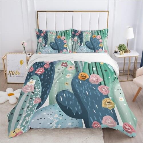 Nordic bedding set Duvet cover set pillow case 50x75 Bed linens Bed cover 220x240 140x200 150*200 Blue cactus