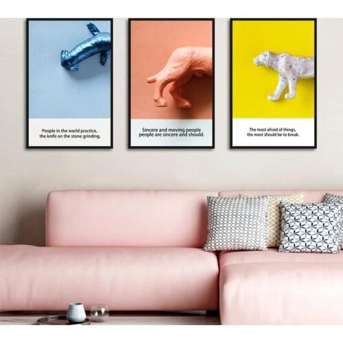 Simple Relief Animal Three-color Background Canvas Painting Posters Nordic Style Wall Art Pictures For Living Room Home Decor