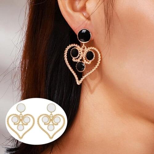 New Trendy Design Vintage Women Hollow Heart Enamel Dangle Ear Stud Earrings Party Jewelry Decor Accessory Gift