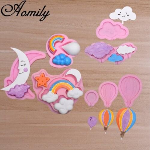 Aomily Moon Clouds Stars Rainbow Shape Silicone Mold Cake Molds Fondant Pastry Chocolate Candy Jelly Cake Mould Kitchen Bakware