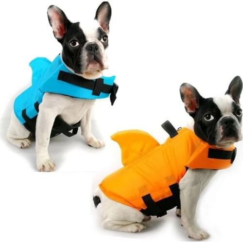 Pet Dog Life Jacket Safety Clothes Life Vest With Fin Collar Harness Saver Pet Dog Swimming Preserver Summer Swimwear Orange Blu