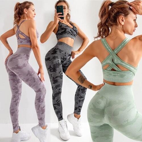 Seamless Yoga Set Women Fitness Clothing Sportswear Woman Gym Leggings Padded Push-up Strappy Sports Bra 2 Pcs Sports Suits
