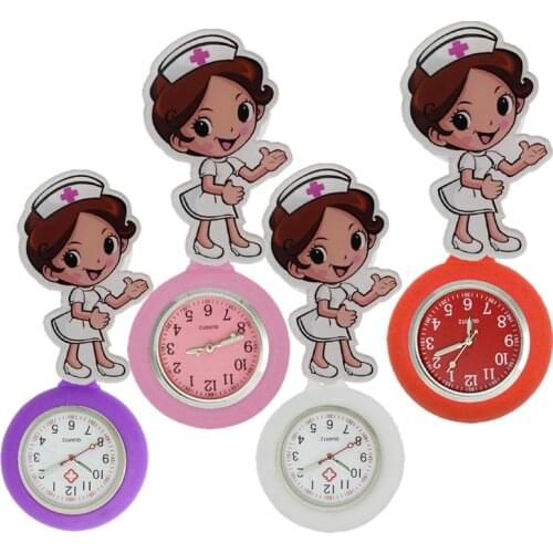 Warm welcome polite cartoon nurse doctor women ladies female pocket watches hospital Stretchable hang badge medical gift watch