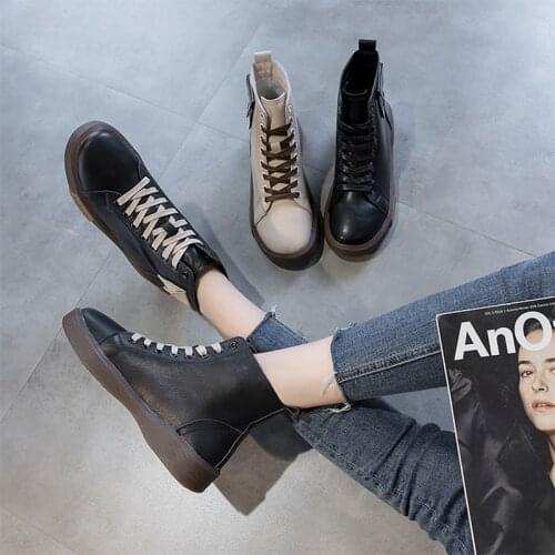 Tilocow 2021 Spring Women Wedges Ankle Boots Ladies Lace Up Genuine Leather Sport Shoes Woman Fashion Mixed Colors Footwear New