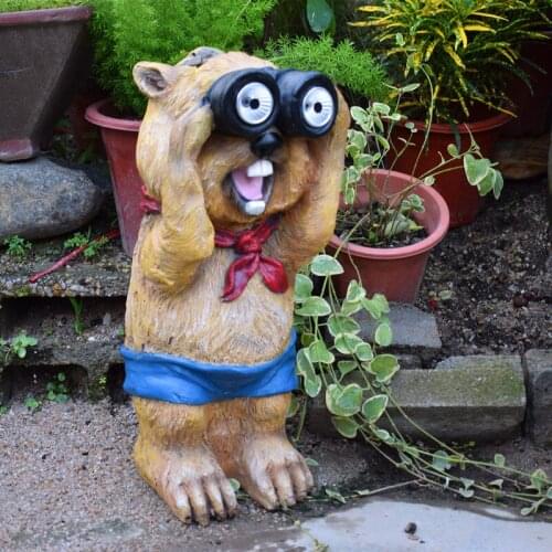 Outdoor Garden Resin Figurines Watch Groundhog Solar Electronic Night Light Ornaments Courtyard Villa Statues Decoration Crafts