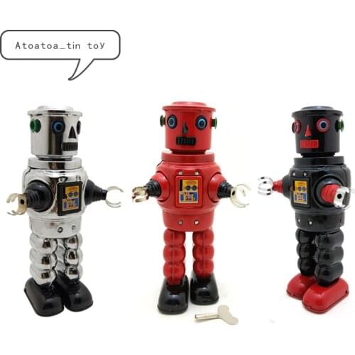 Vintage Retro Mechanical ROBY Robot Tin toy Classic Clockwork Wind Up Collection Tin Toy For Adult Kids Collectible Gift