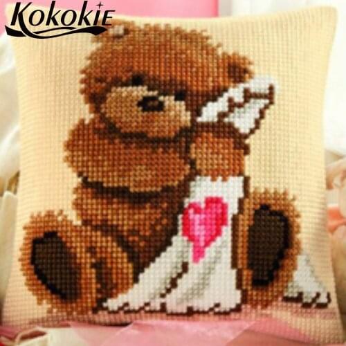 Handmade embroidery cushion cover kits cartoon bear throw pillow Cross stitch pillowcase Counted embroider Needlework kits