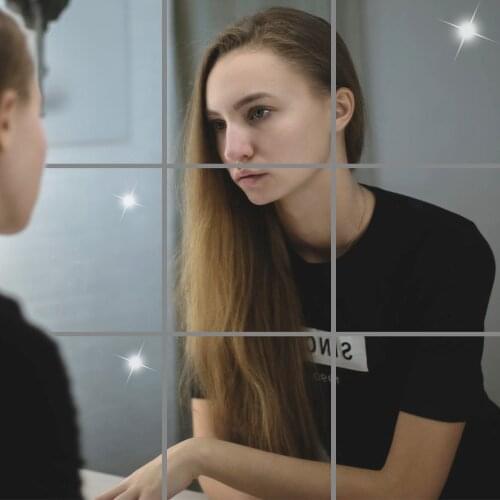 16pcs 15X15cm Mirror Wall Sticker Square Self-adhesive Acrylic Art Square Mirror Tiles Stickers For Bathroom Home Room Decor