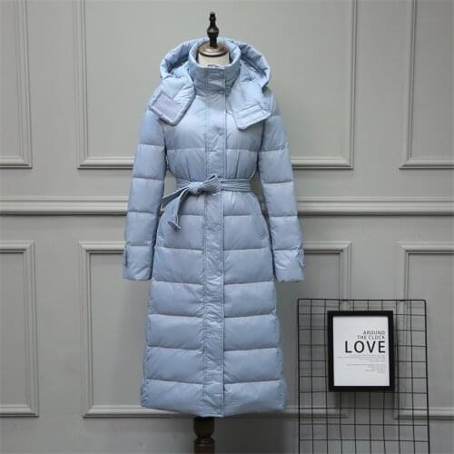 2021 Winter Coat Slim Women Ultra Light Down Jacket Lady 90% White Down Jacket Female Midi Long Warm Hooded Coat Outwear AS001
