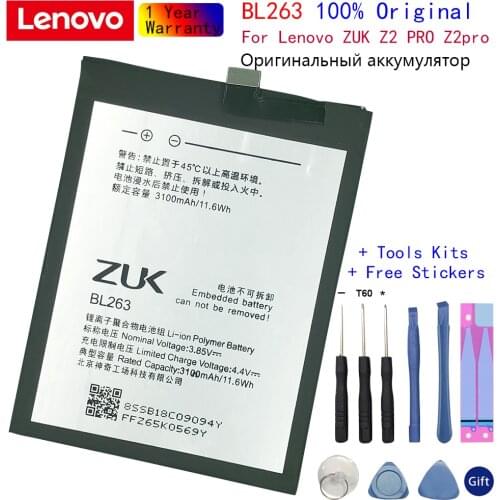 100% Original new For Lenovo 3100Mah BL263 Original Battery Replacement for Lenovo ZUK Z2 PRO Z2pro Smart Mobile Phone Battery
