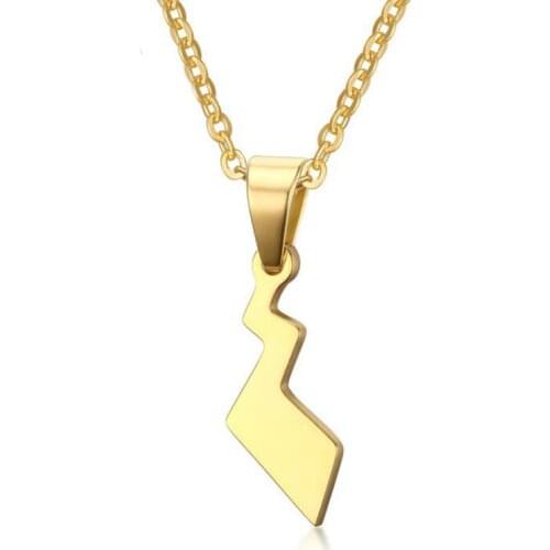 11x25.5 mm Pokemon Pikachu Tail Necklace for Women Gold Color Lightning Shape Necklace Stainless Steel 20'' Chain
