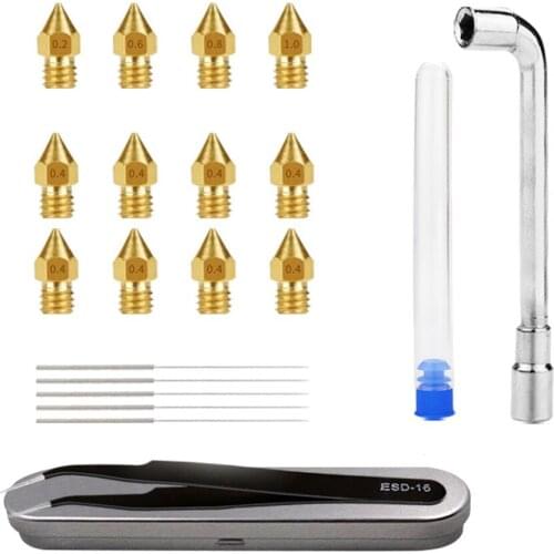 3D Printer 0.2/0.4/0.6/0.8/1.0mm MK8 Nozzles DIY Wrench Tweezers 0.35 Needles Tools Kit for Creality Ender 3/5/CR-10/10S Exruder