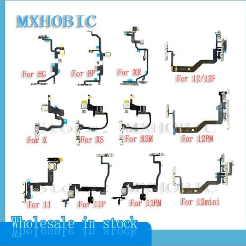 50pcs/lot Power On Off Flex Cable For iPhone 8 8G Plus X XR XS Max Switch Control Volume Button with Metal Replacement