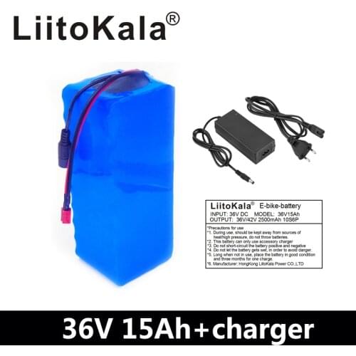 LiitoKala 36v 15ah 36V 500W battery electric bike battery 36V 15AH Lithium battery 36v battery with 15A BMS +42V 2A charger