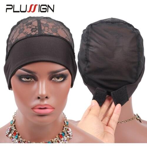 Ali Top Seller Plussign Black Head Band Wig Cap For Making Wigs New Dome Mesh Cap Lace Hair Net With Band Adjustable Bald Cap
