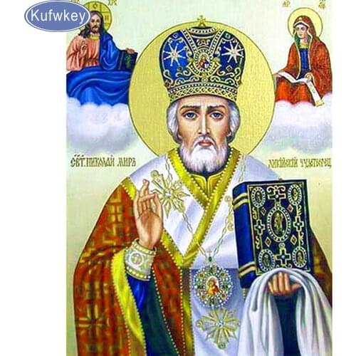 Top 5D Diy Diamond Painting Religion Icon of Saint Nicolaus Diamond Mosaic Handicraft Rhinestones Embroidery Cross Stitch free