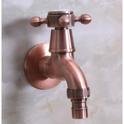 Antique Red Copper Wall Mounted Cross Handle Washing Machine Faucet Out Door Tap Dav301