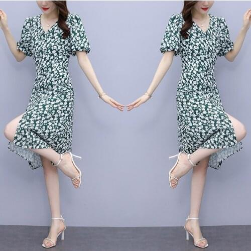 Large size Floral dress fashion temperament vestidos de festa high waist Dress Female casual Clothes for Women