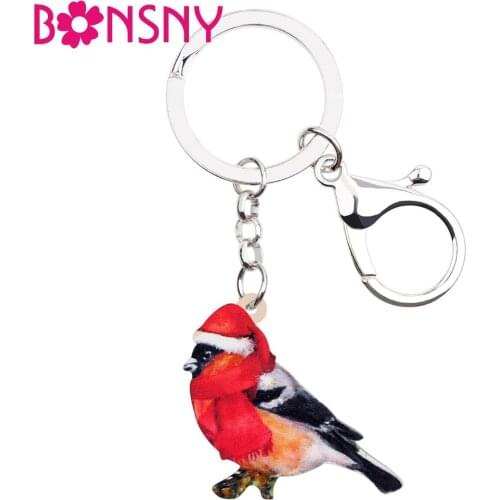 Bonsny Acrylic Christmas Sweet Robin Bird Key Chain Keychains Holder Cartoon Animal Jewelry For Women Girls Teens Bag Car Charms